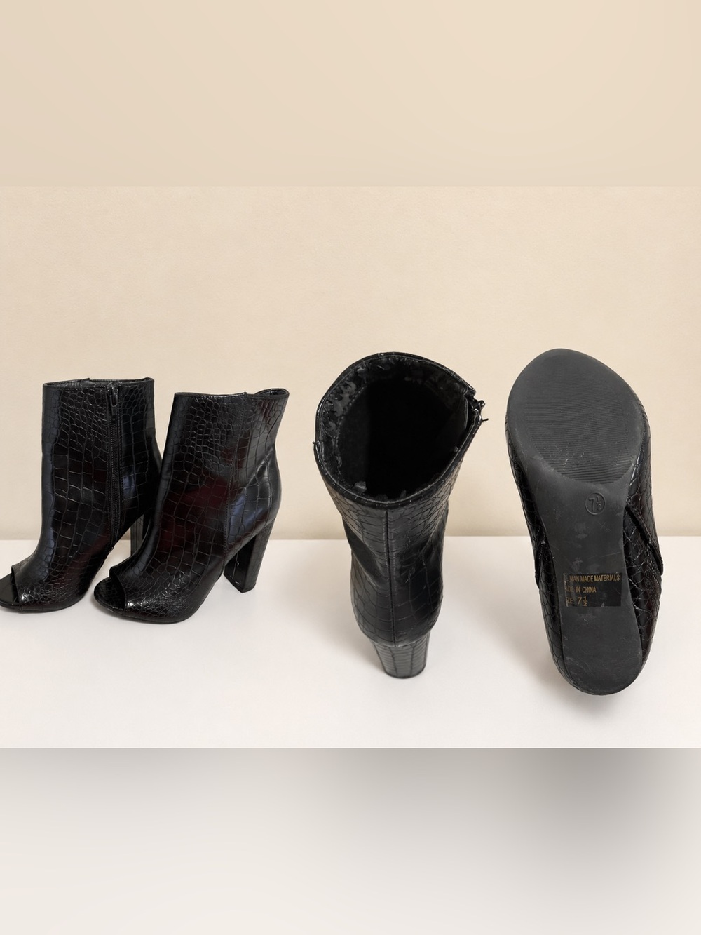 Wild Diva Black Croc-Embossed Peep-Toe Ankle Booties
